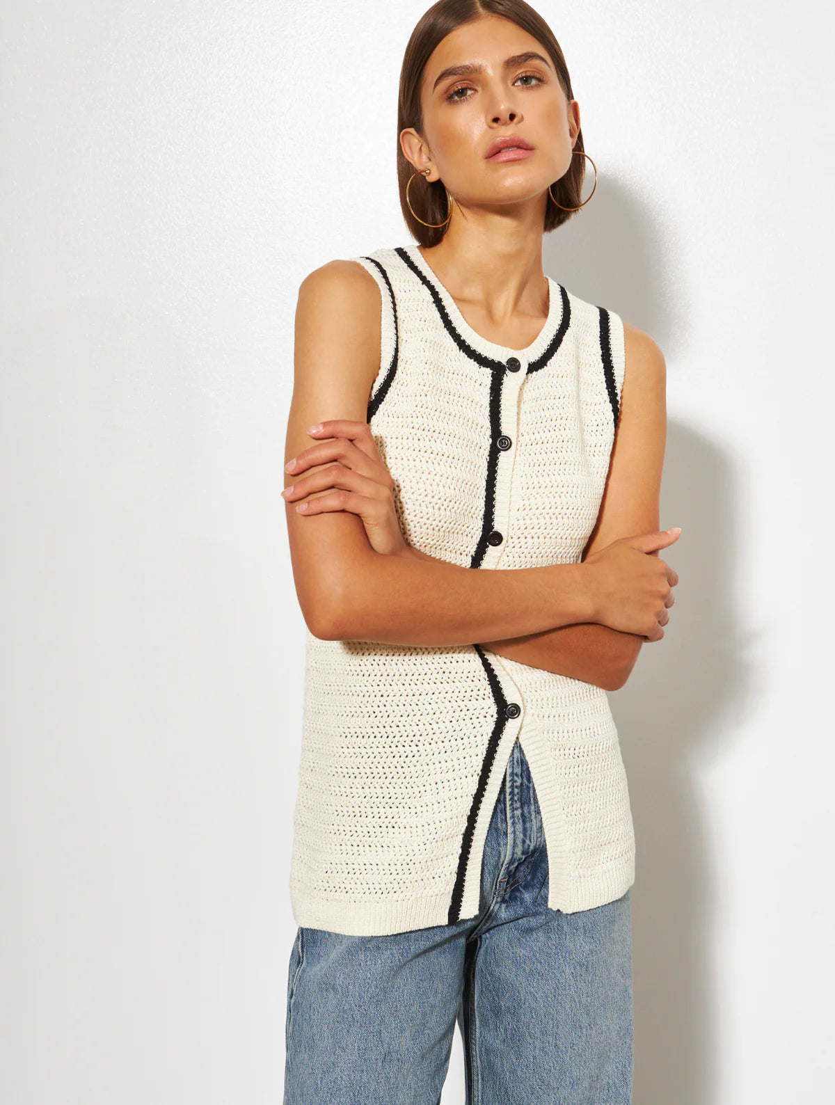 LINE Knitwear - Mia -Knit Vest Top in Pebbled Shore