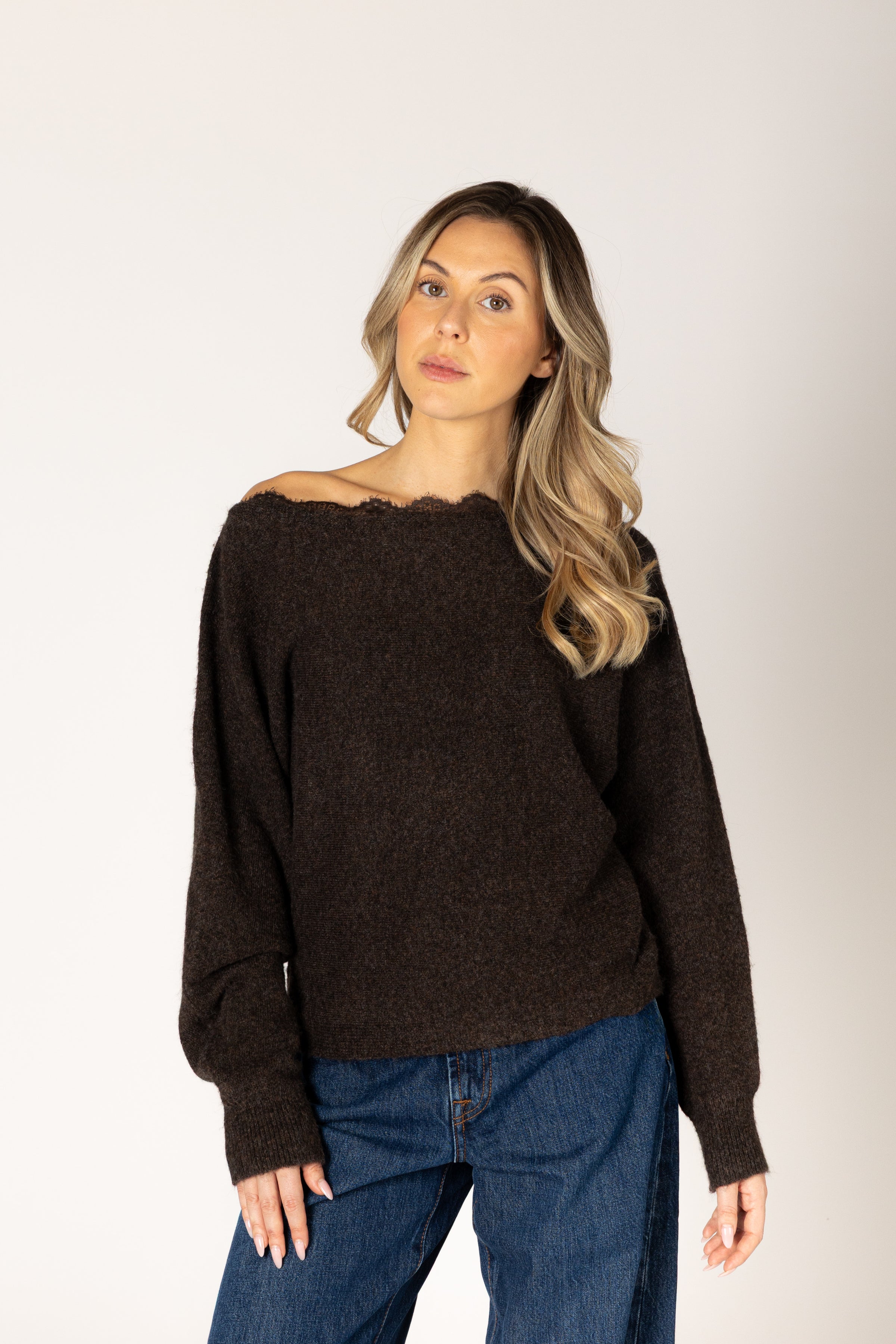 Lyla & Luxe - Nobulace - Novelty Lace Sweater in Walnut