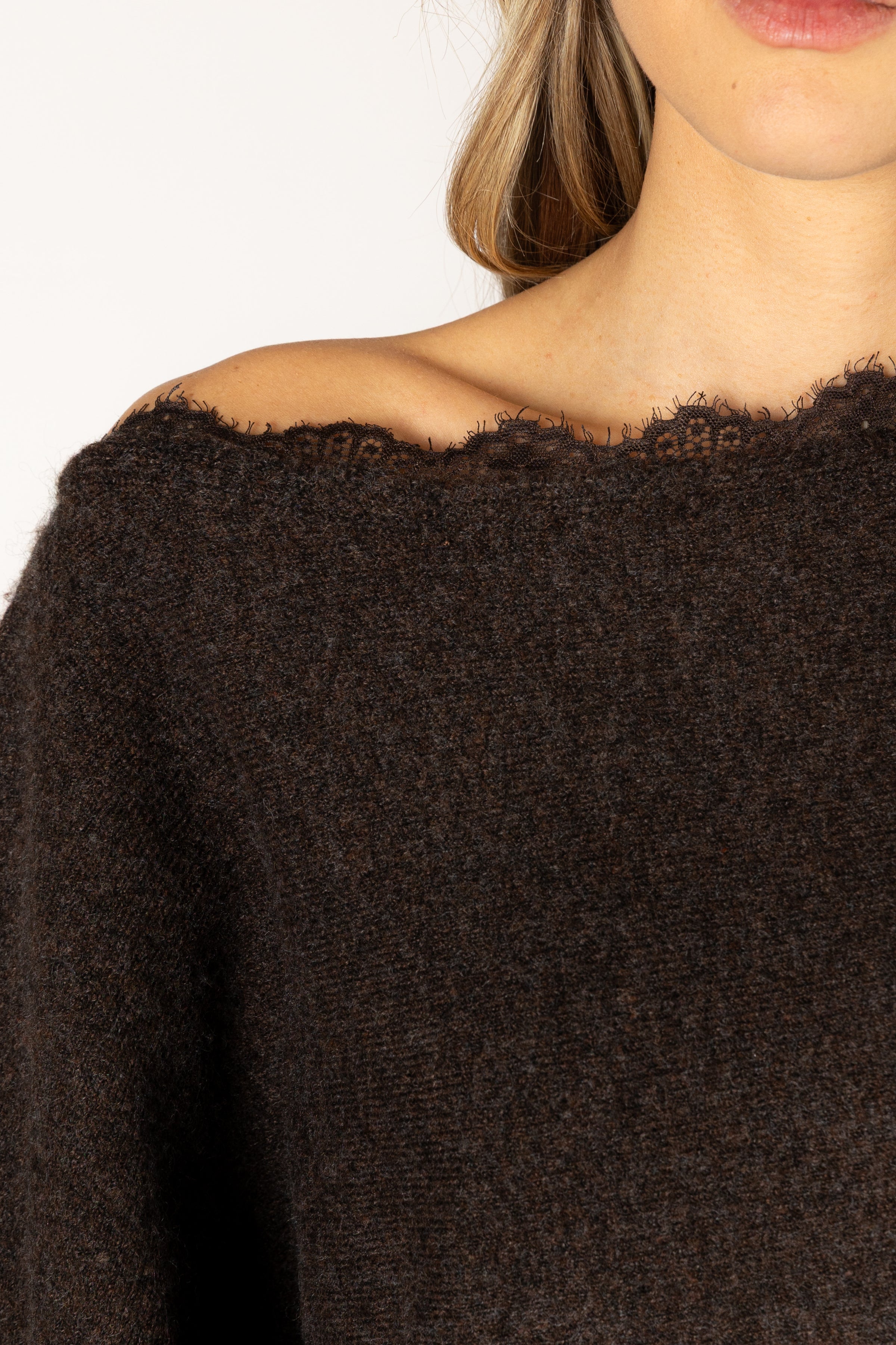 Lyla & Luxe - Nobulace - Novelty Lace Sweater in Walnut