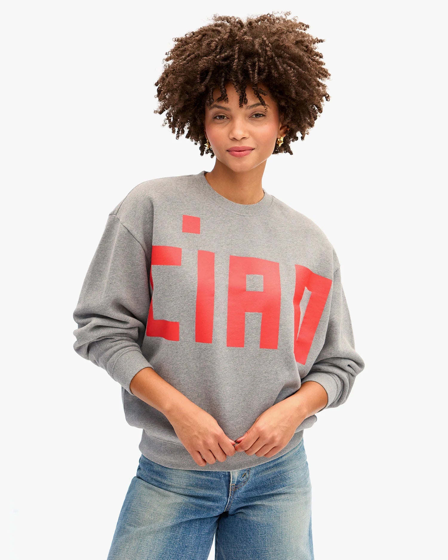 Clare V. - Grand Block Ciao Oversized Sweatshirt in Grey Melange