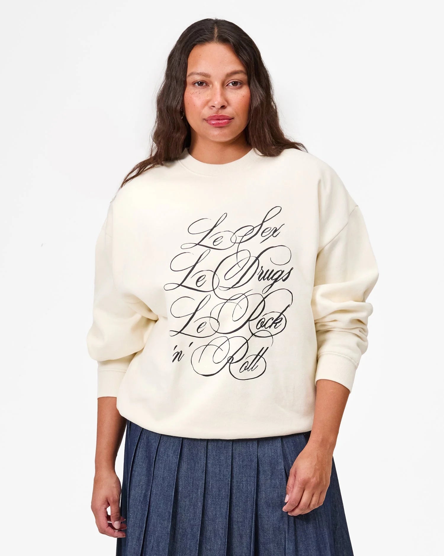Clare V - Oversized Sweatshirt - Cream w/ Black Le Sex Le Drugs Le Rock 'n' Roll