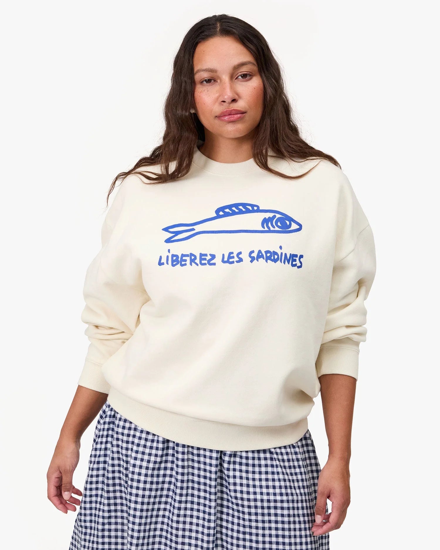 Clare V. - Oversized Sweatshirt - Cream w/ Cobalt Liberez Les Sardines