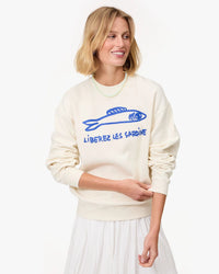 Clare V. - Oversized Sweatshirt - Cream w/ Cobalt Liberez Les Sardines