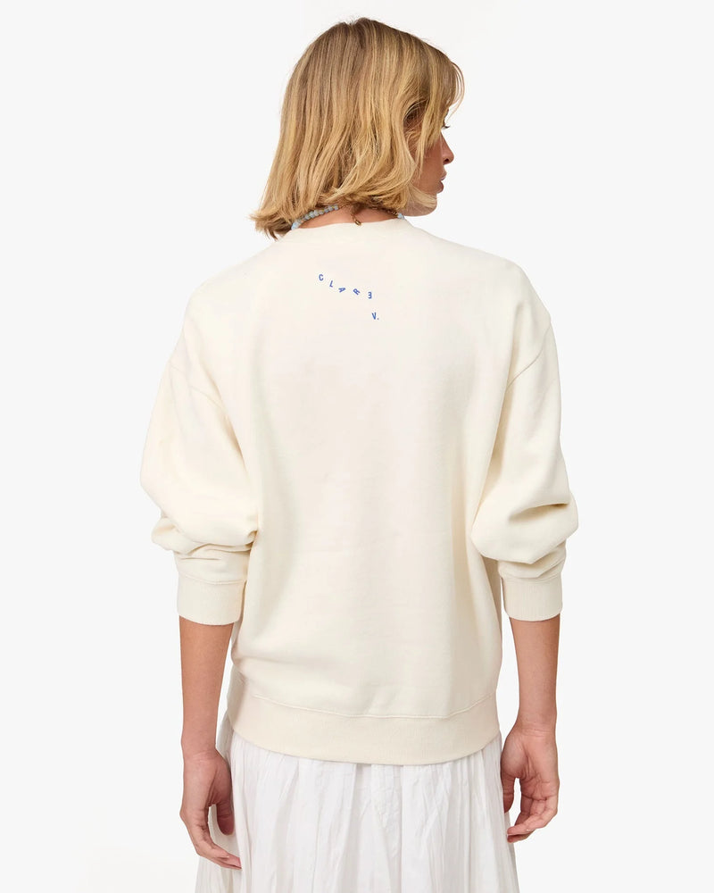 Clare V. - Oversized Sweatshirt - Cream w/ Cobalt Liberez Les Sardines