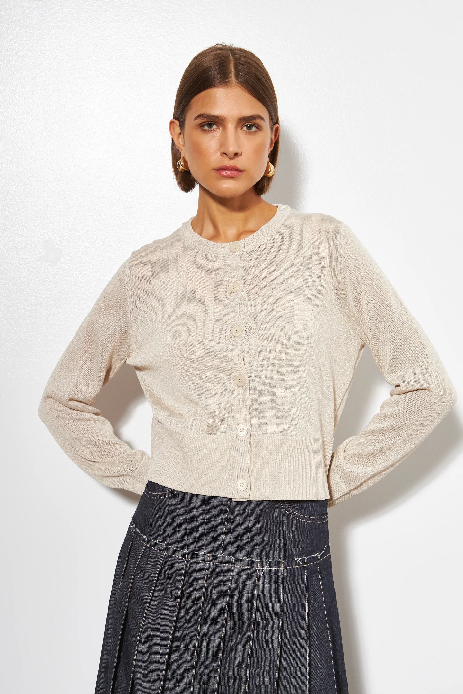 LINE Knitwear - Norah - Light Cardigan in Seashell Shimmer
