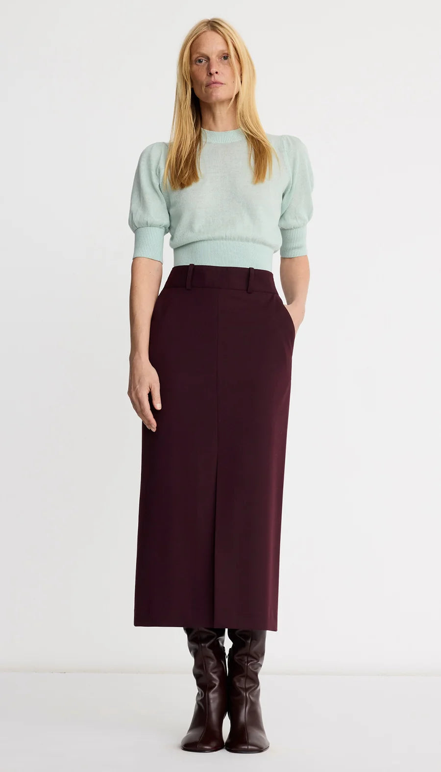 Smythe - Front Slit Trouser Skirt in Plum