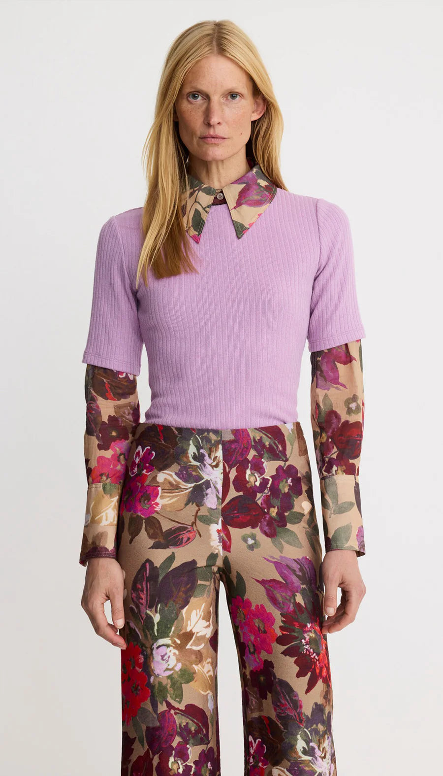 Smythe - Point Collar Shirt in Tan Floral
