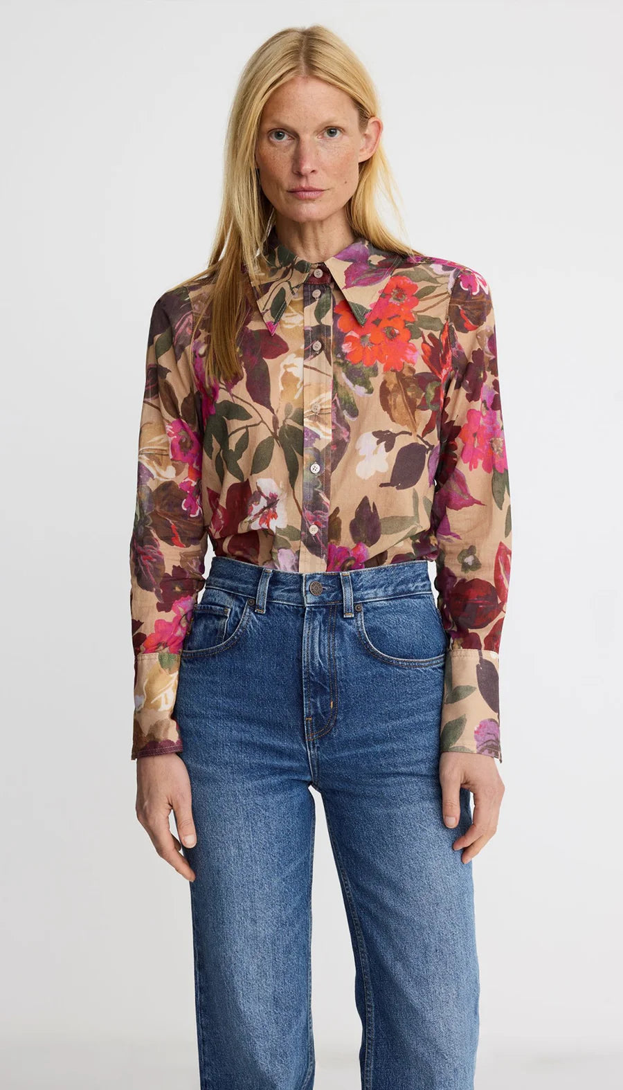 Smythe - Point Collar Shirt in Tan Floral