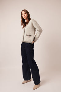 LINE Knitwear - Pia Cardigan in Monochrome Gris