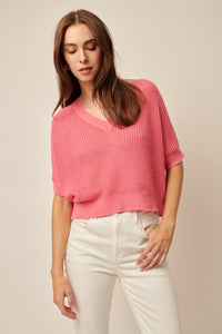 LINE Knitwear - Piper - Short Sleeve Knit V-Neck Pullover