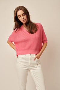 LINE Knitwear - Piper - Short Sleeve Knit V-Neck Pullover