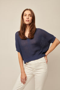 LINE Knitwear - Piper - Short Sleeve Knit V-Neck Pullover