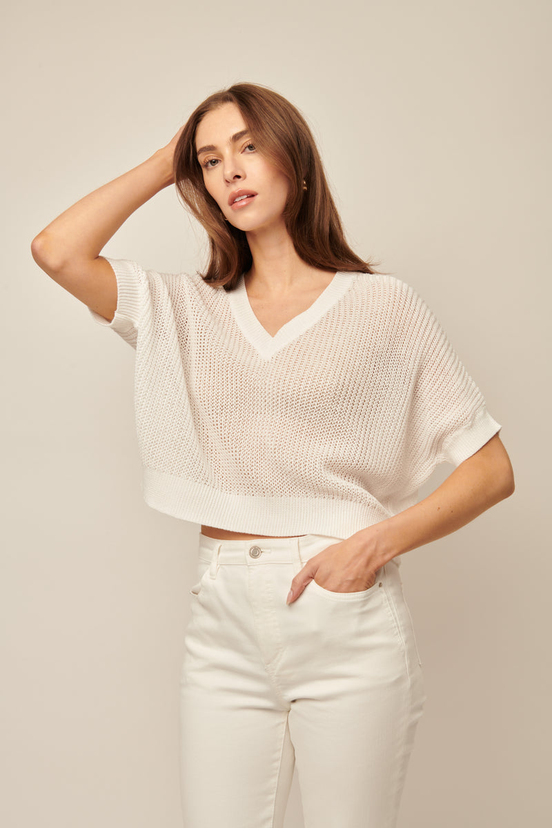 LINE Knitwear - Piper - Short Sleeve Knit V-Neck Pullover