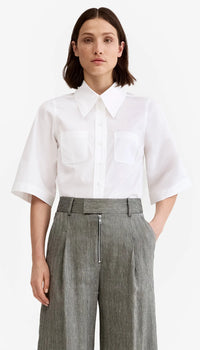 Smythe - 3/4 Sleeve Point Collar Shirt in White