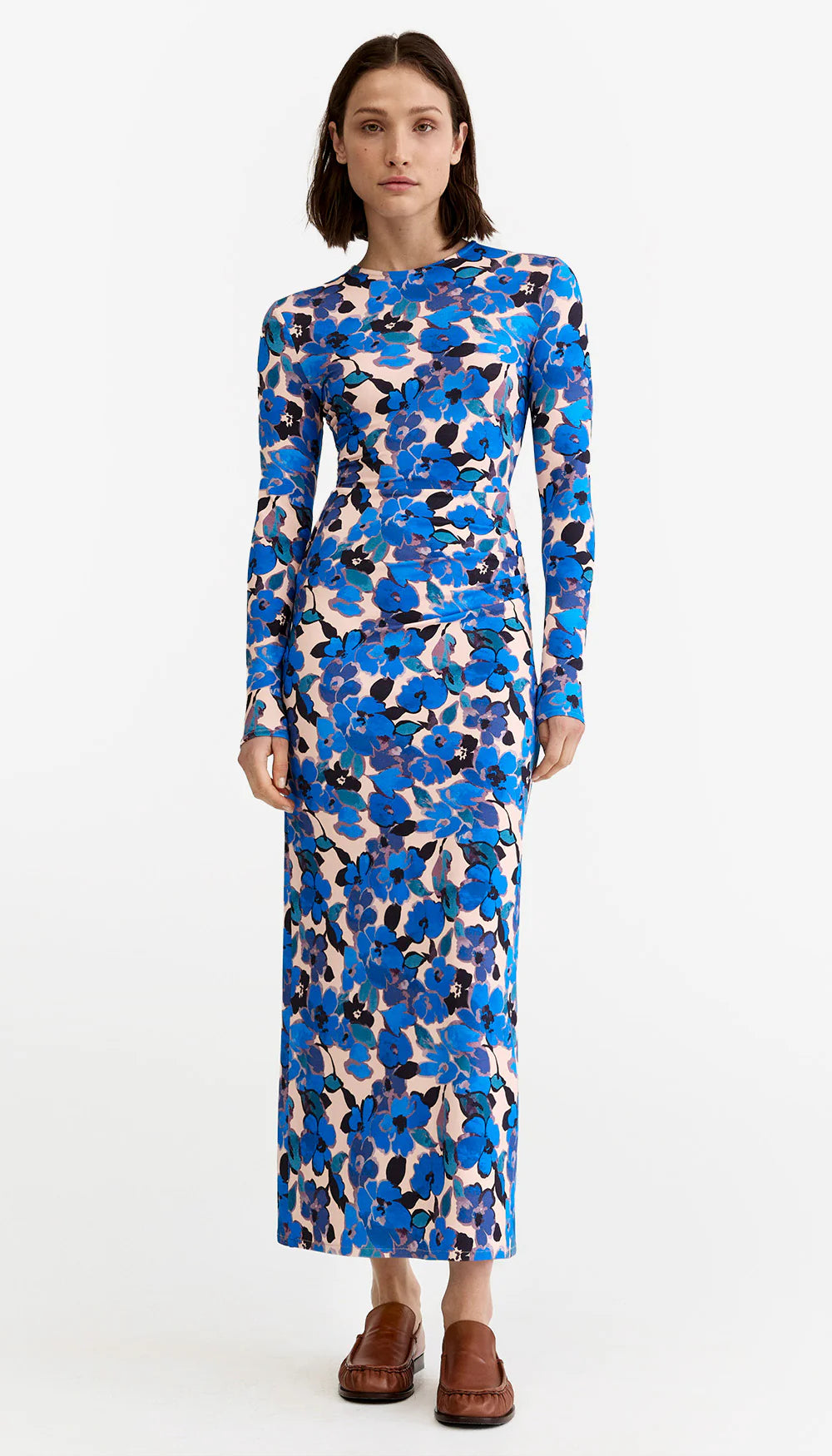 Smythe - Ruched Crewneck Midi dress in Blush Blue