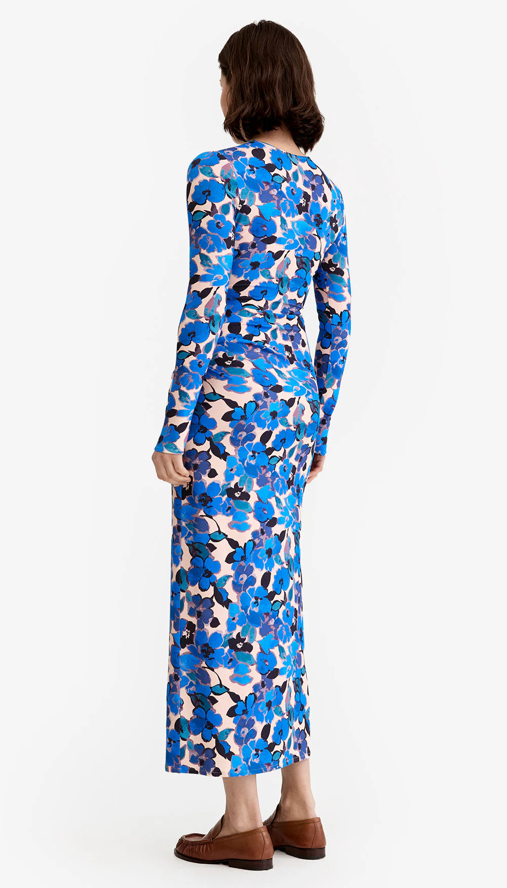 Smythe - Ruched Crewneck Midi dress in Blush Blue