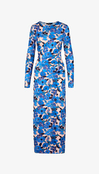 Smythe - Ruched Crewneck Midi dress in Blush Blue