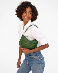 Clare V. - Petit Moyen Messenger in Evergreen Woven Zig-Zag
