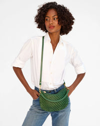 Clare V. - Petit Moyen Messenger in Evergreen Woven Zig-Zag