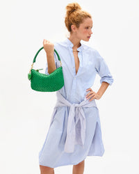 Clare V. - Petit Moyen Messenger in Leather Suede Grass Woven Checker