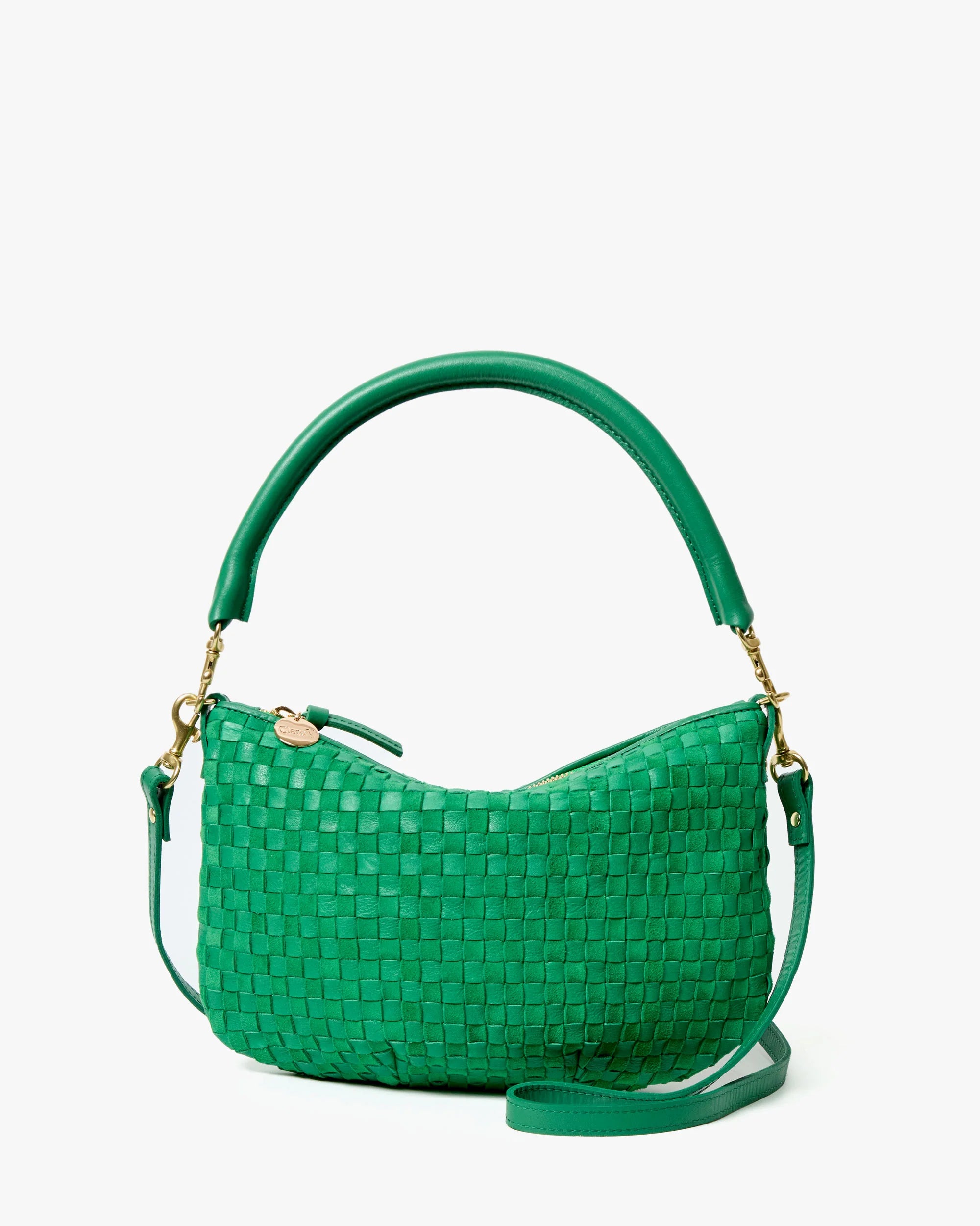 Clare V. - Petit Moyen Messenger in Leather Suede Grass Woven Checker