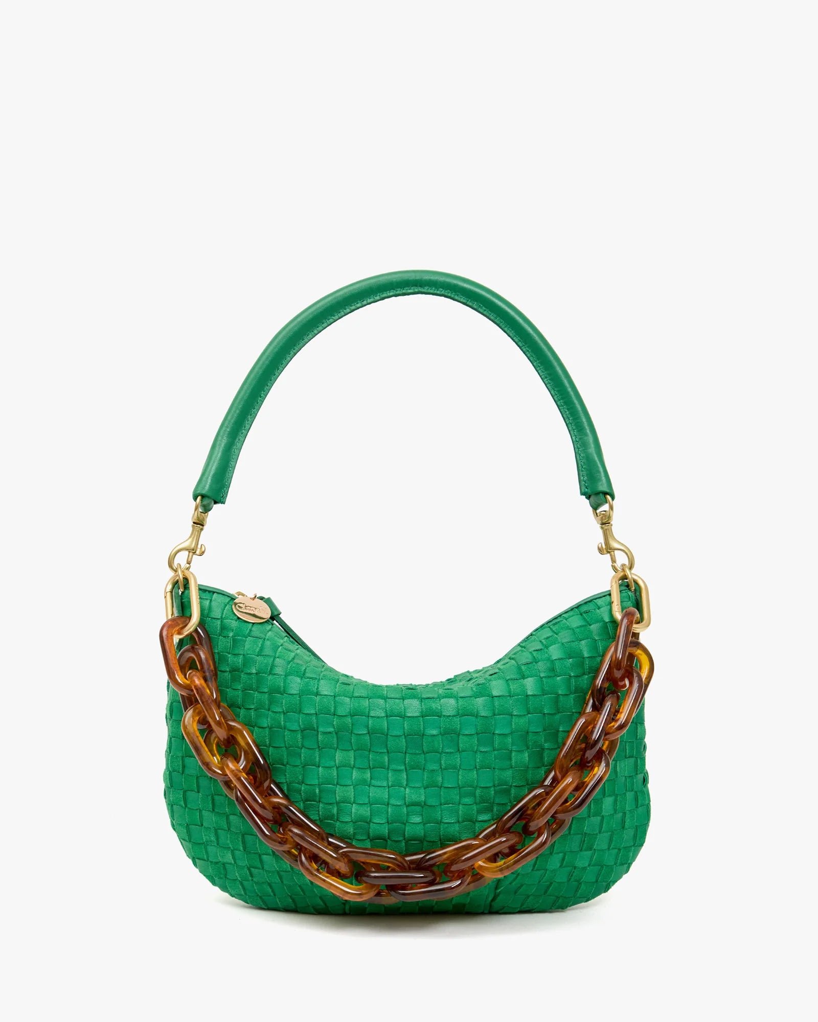 Clare V. - Petit Moyen Messenger in Leather Suede Grass Woven Checker