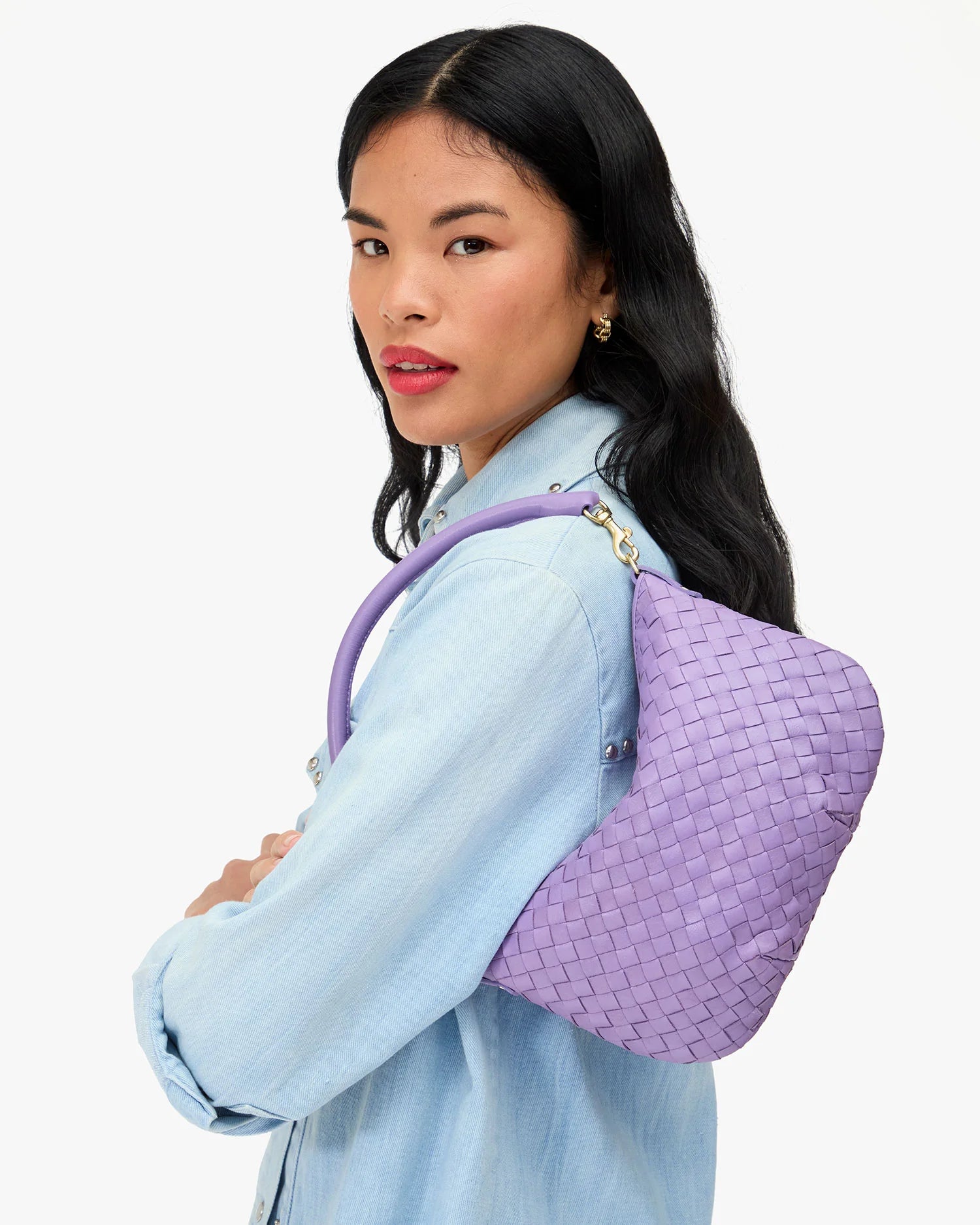 Clare V. - Petit Moyen Messenger in Jacaranda Woven Diagonal