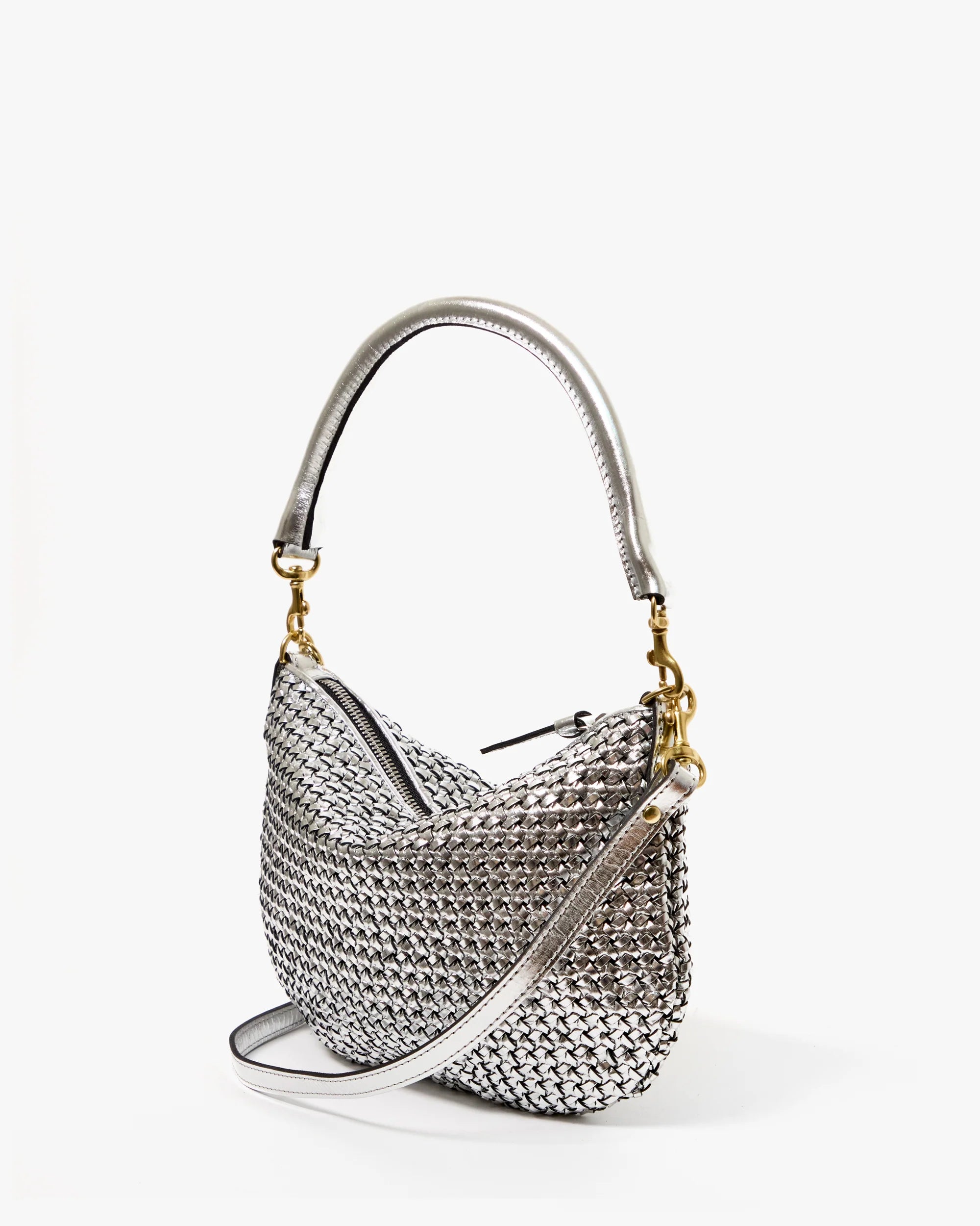 Clare V. - Petit Moyen Messenger in Woven Etoile Silver