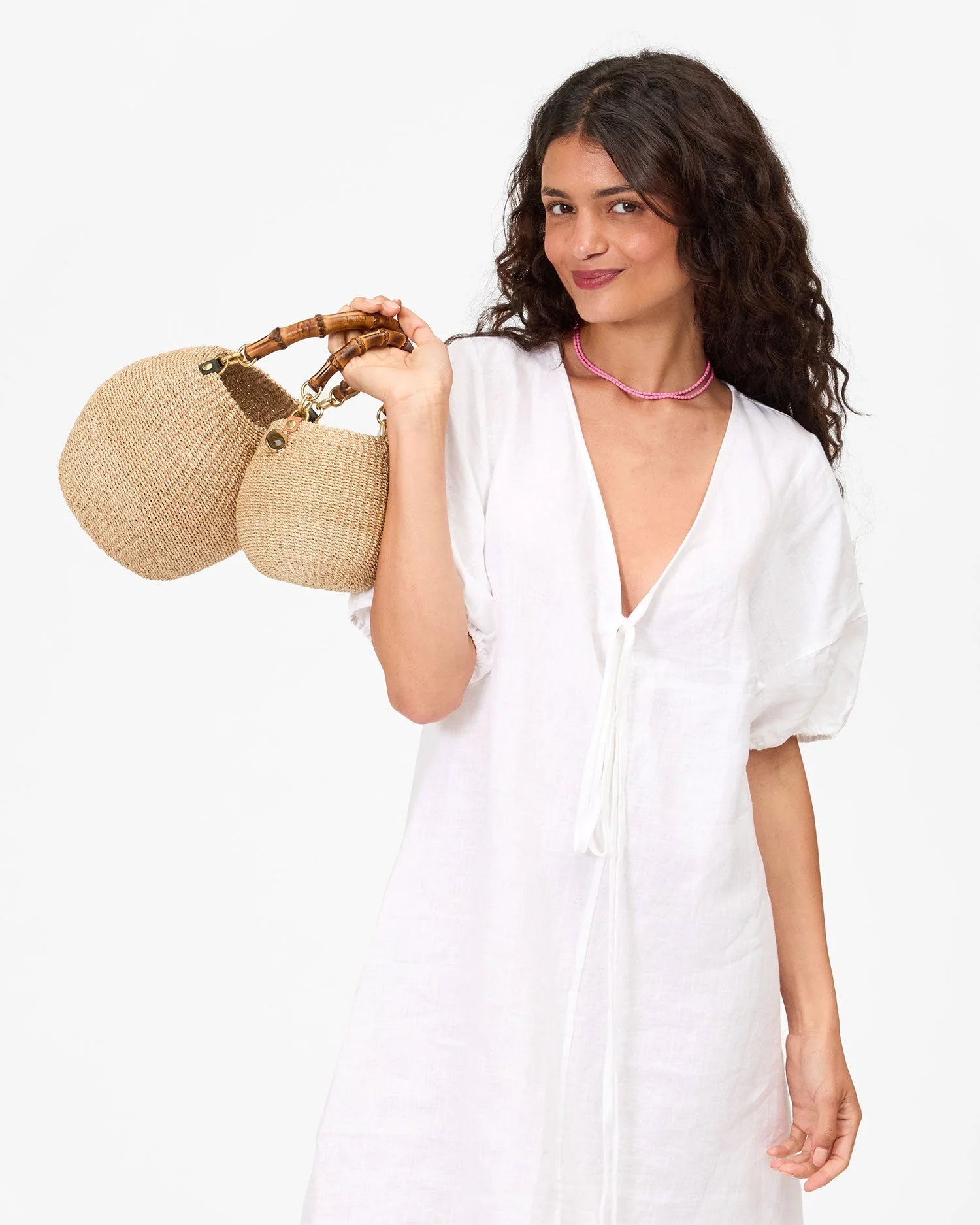 Clare V. - Petit Pot de Miel with Bamboo Handle in Cream