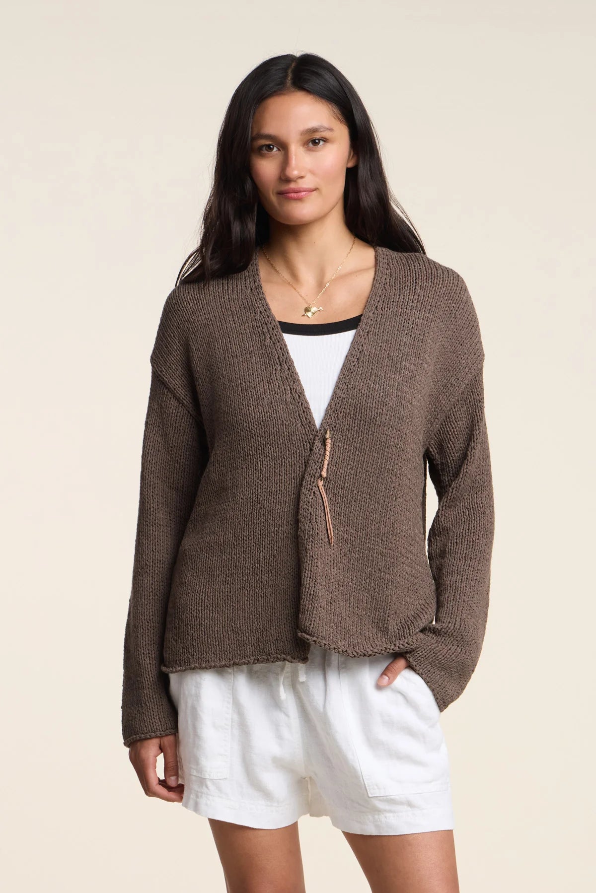 Velvet - Quinnly - Cotton Tape Cardi in Spruce