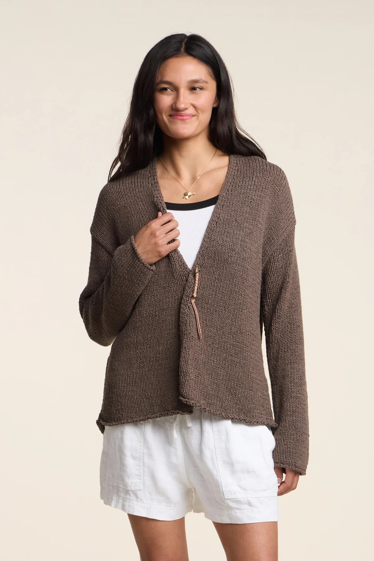 Velvet - Quinnly - Cotton Tape Cardi in Spruce