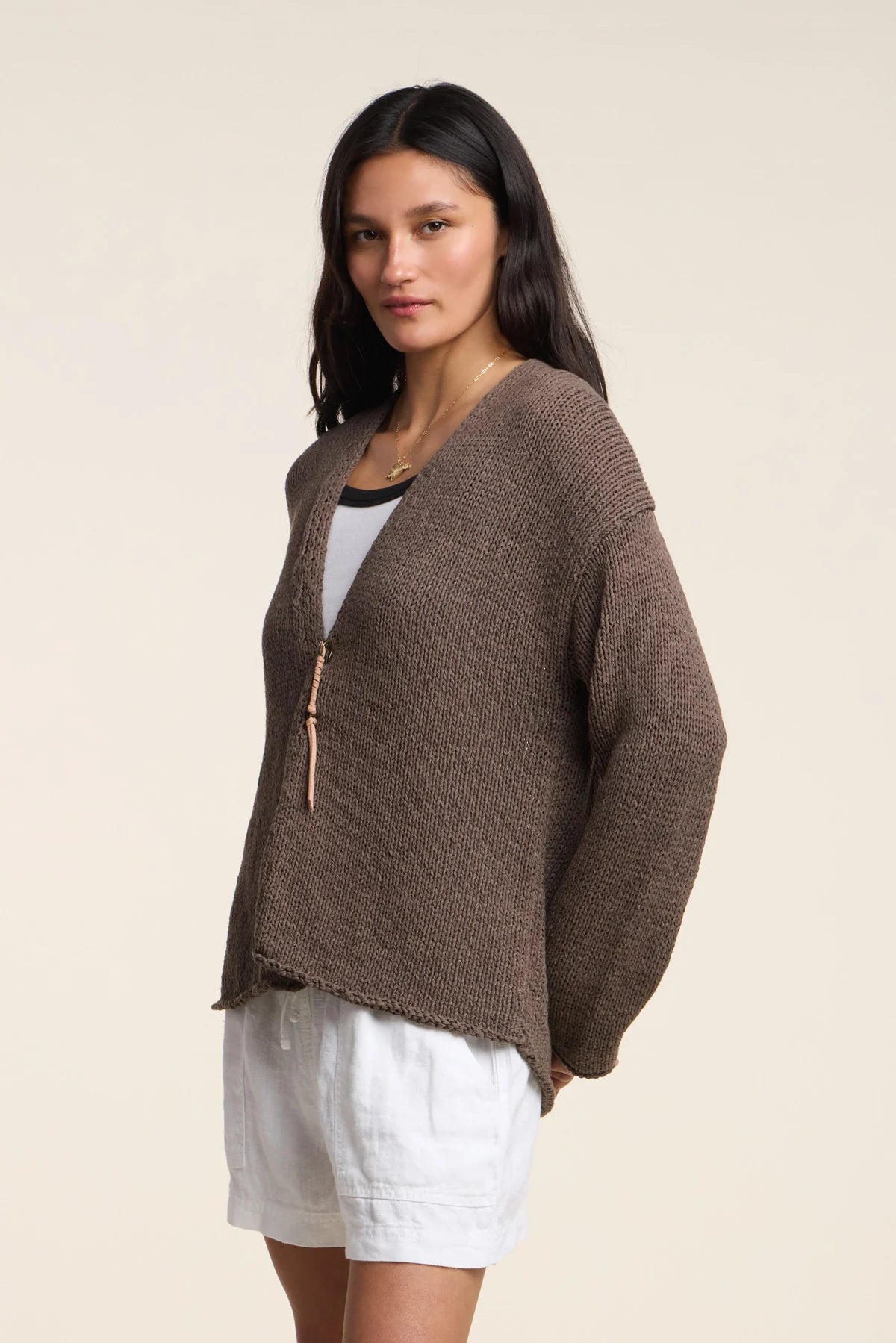 Velvet - Quinnly - Cotton Tape Cardi in Spruce