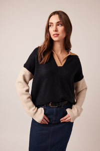 LINE Knitwear - Raelyn Colour Block Sweater in Salted Caramel