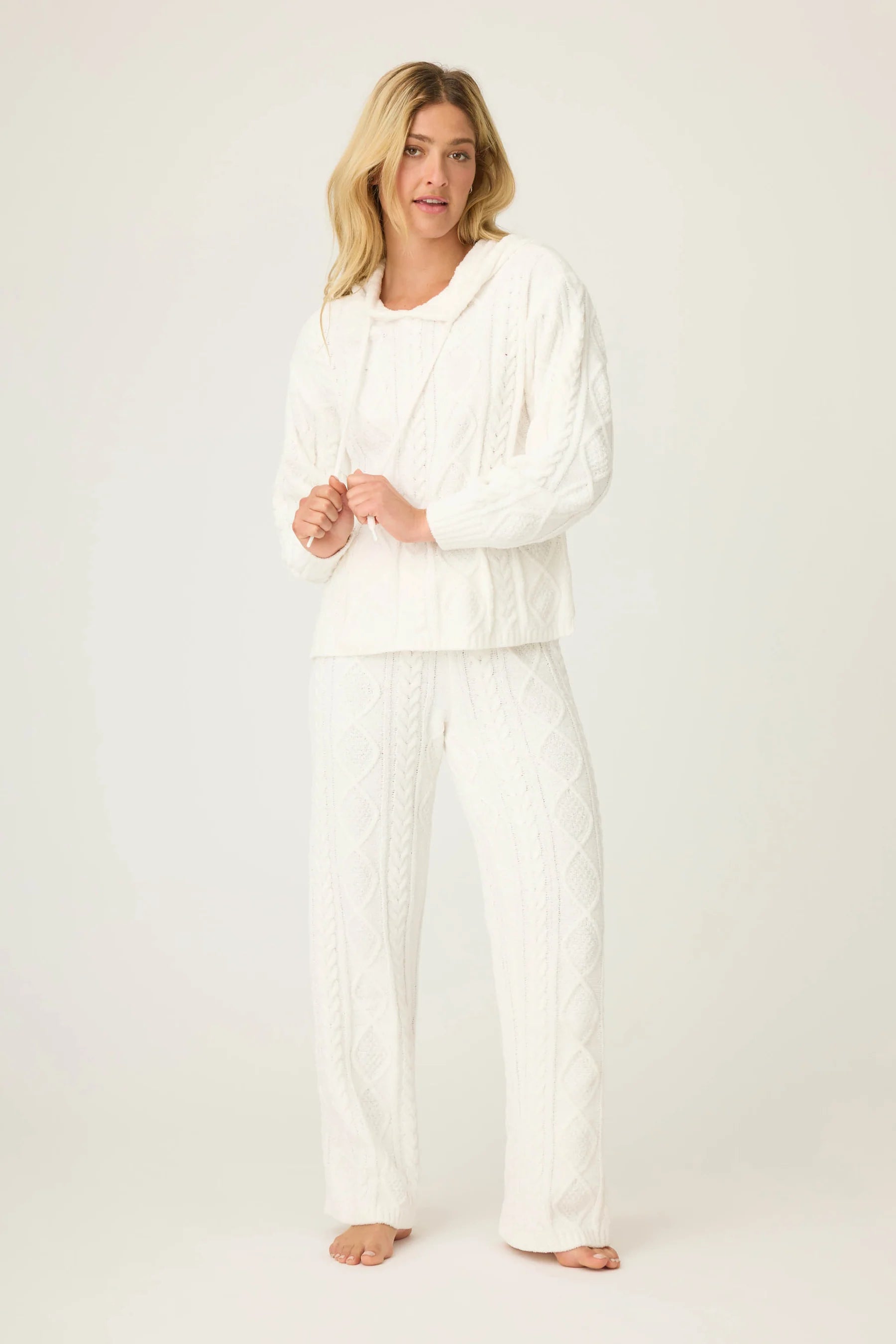 P.J. Salvage - Chenille Cable Knit Hoodie Lounge Set in Ivory