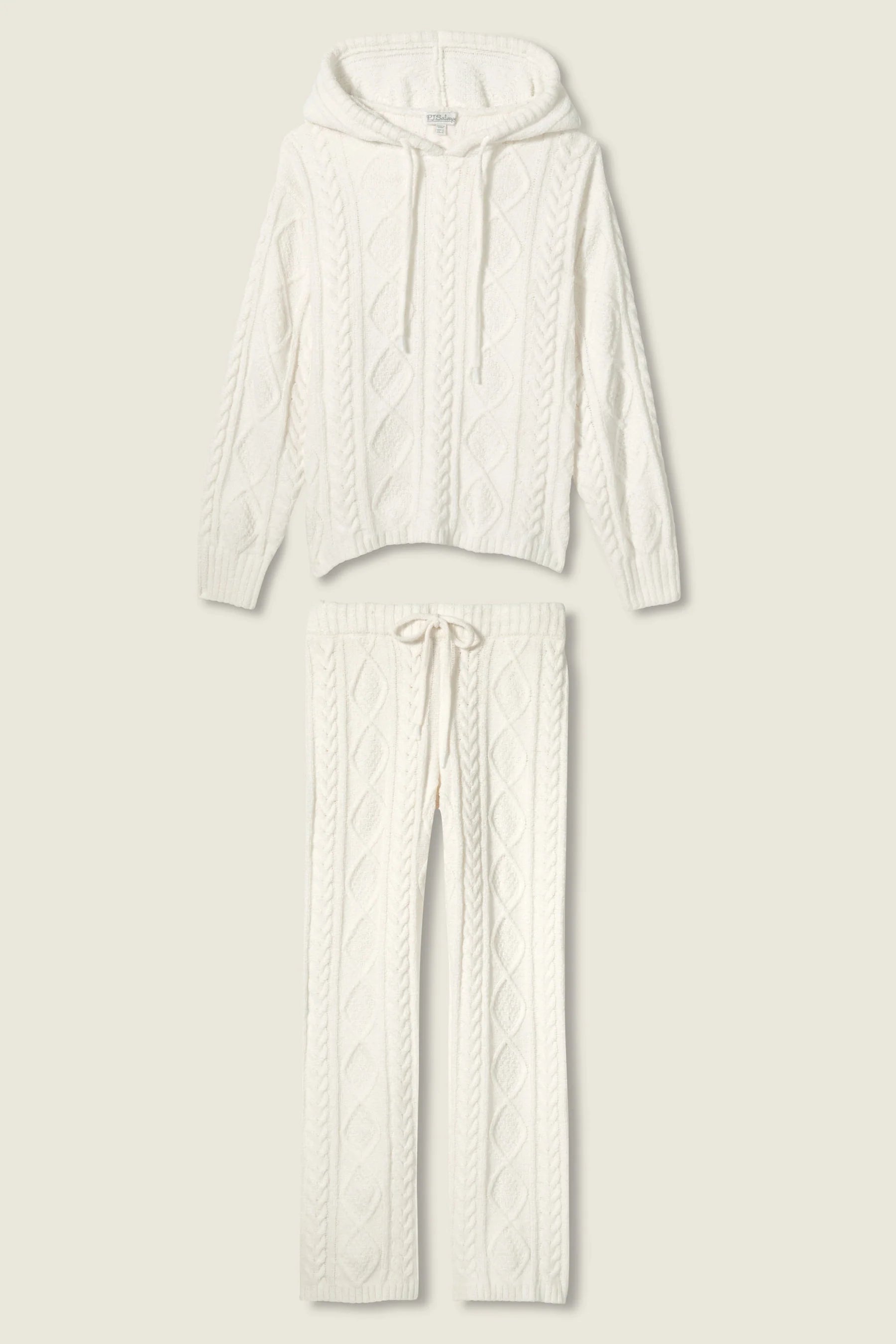 P.J. Salvage - Chenille Cable Knit Hoodie Lounge Set in Ivory