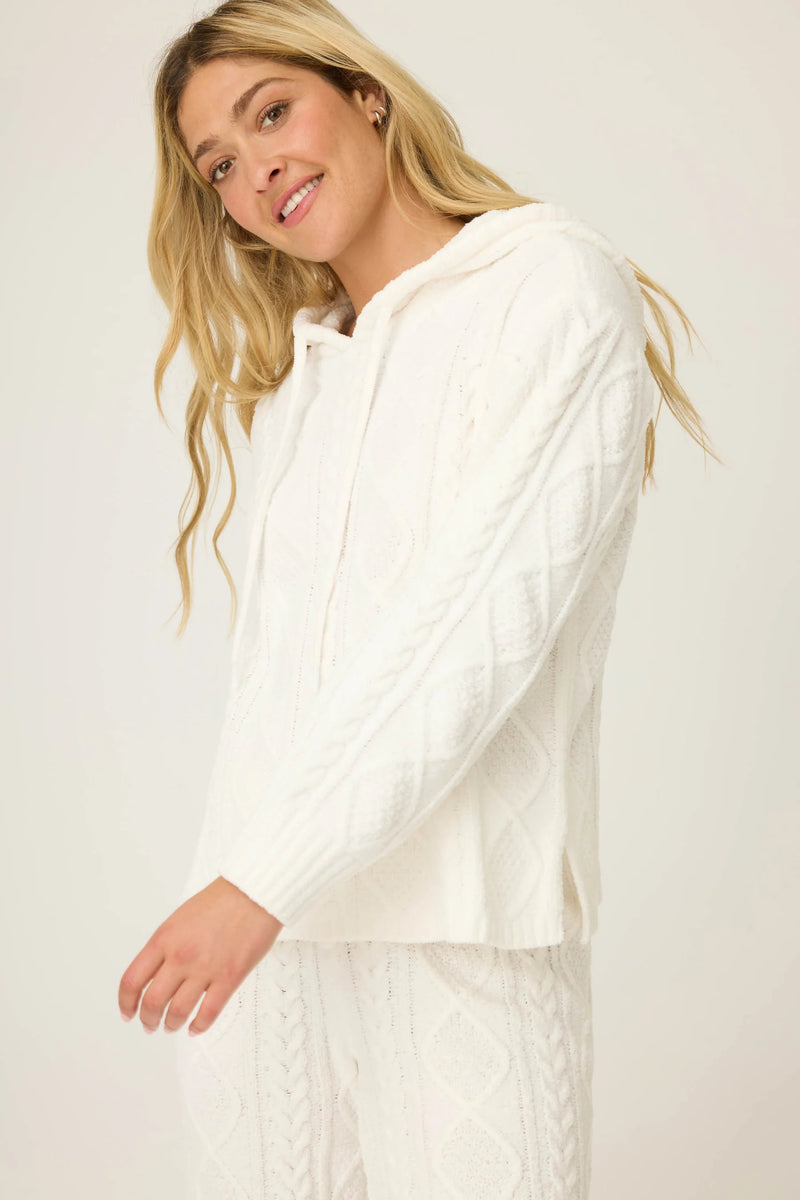 P.J. Salvage - Chenille Cable Knit Hoodie Lounge Set in Ivory