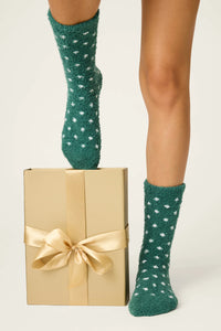 P.J. Salvage - Dot Print Cozy Socks with Grippers in Dark Green