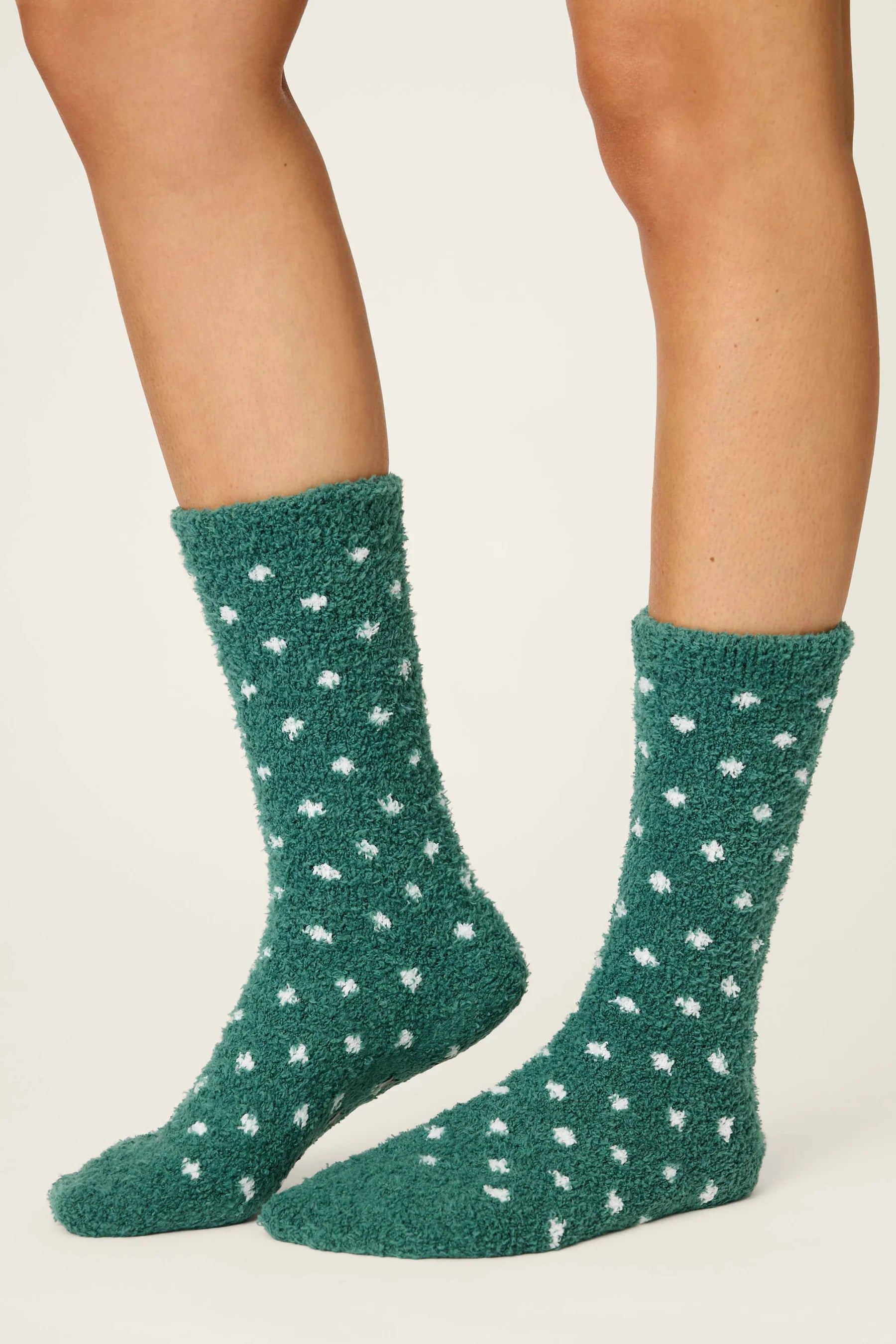 P.J. Salvage - Dot Print Cozy Socks with Grippers in Dark Green
