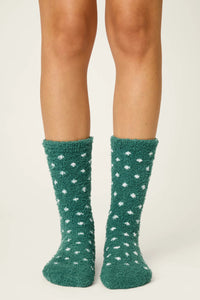 P.J. Salvage - Dot Print Cozy Socks with Grippers in Dark Green