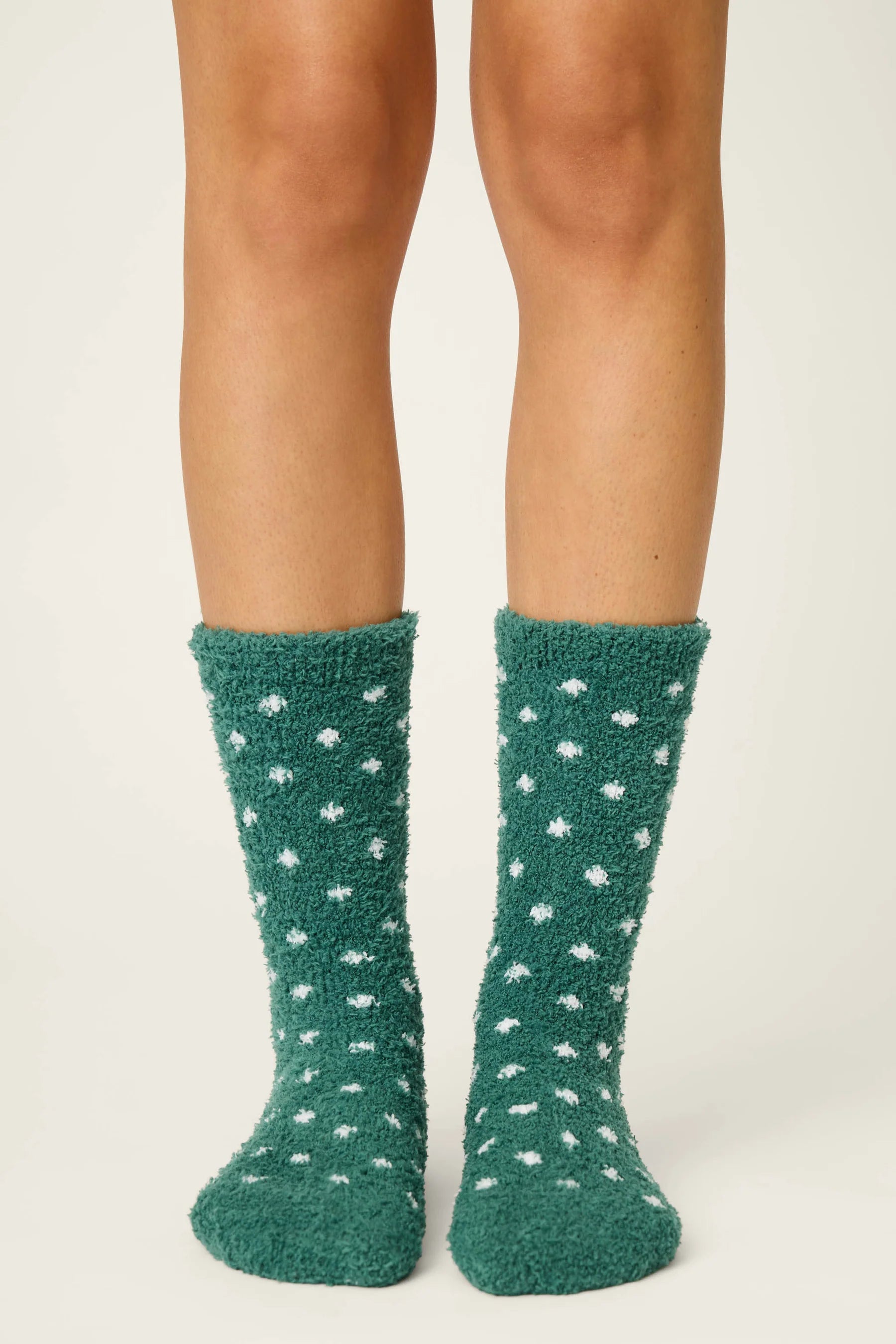 P.J. Salvage - Dot Print Cozy Socks with Grippers in Dark Green