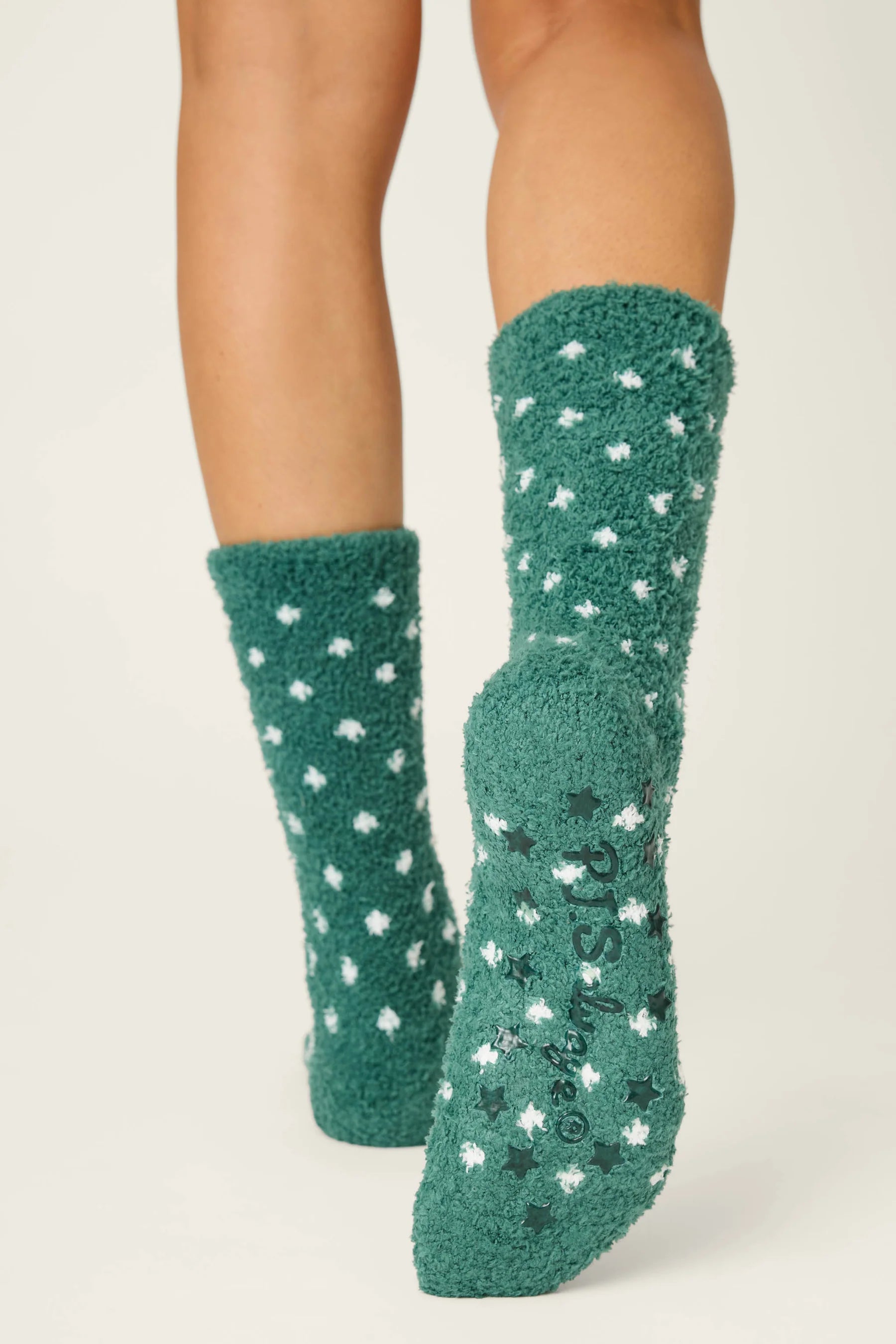 P.J. Salvage - Dot Print Cozy Socks with Grippers in Dark Green