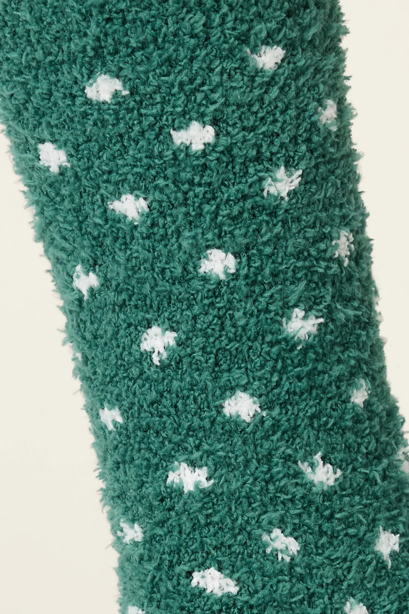 P.J. Salvage - Dot Print Cozy Socks with Grippers in Dark Green