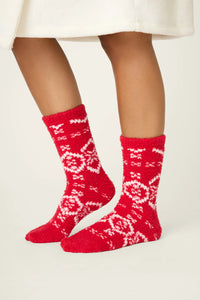 P.J. Salvage - Fairisle Cozy Socks with Grippers in Red