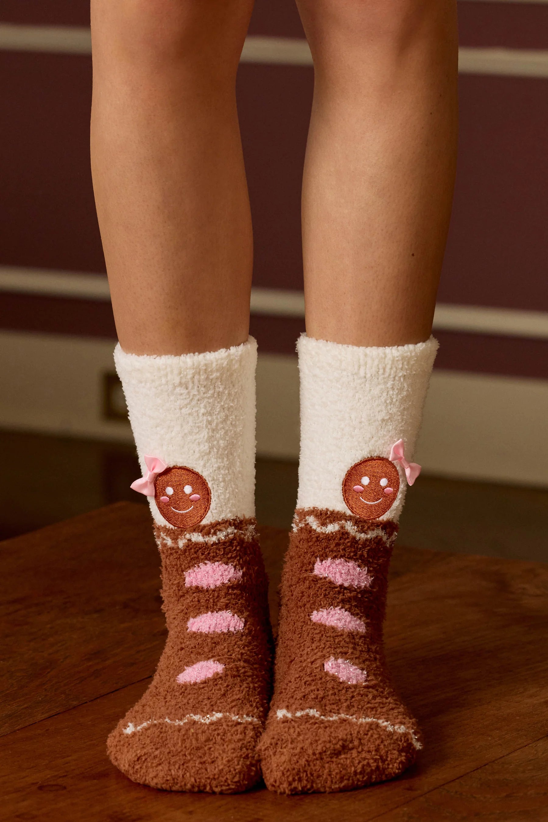 P.J. Salvage - Gingerbread Cozy Socks with Grippers in Brown