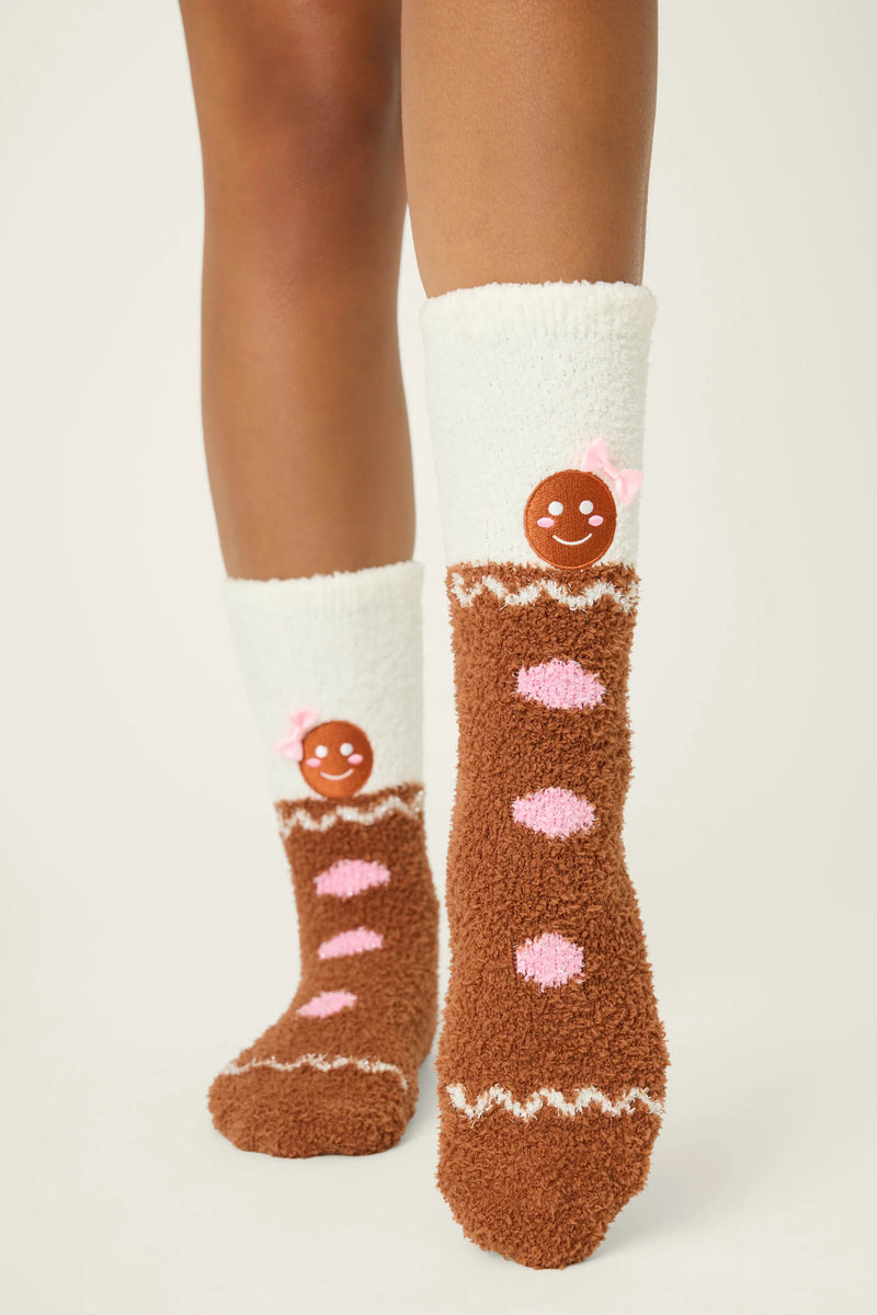 P.J. Salvage - Gingerbread Cozy Socks with Grippers in Brown