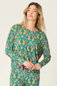 P.J. Salvage - Cheetah Bonita Dreams Long Sleeve Top in Teal Blue