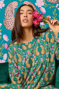 P.J. Salvage - Cheetah Bonita Dreams Long Sleeve Top in Teal Blue