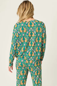 P.J. Salvage - Cheetah Bonita Dreams Long Sleeve Top in Teal Blue