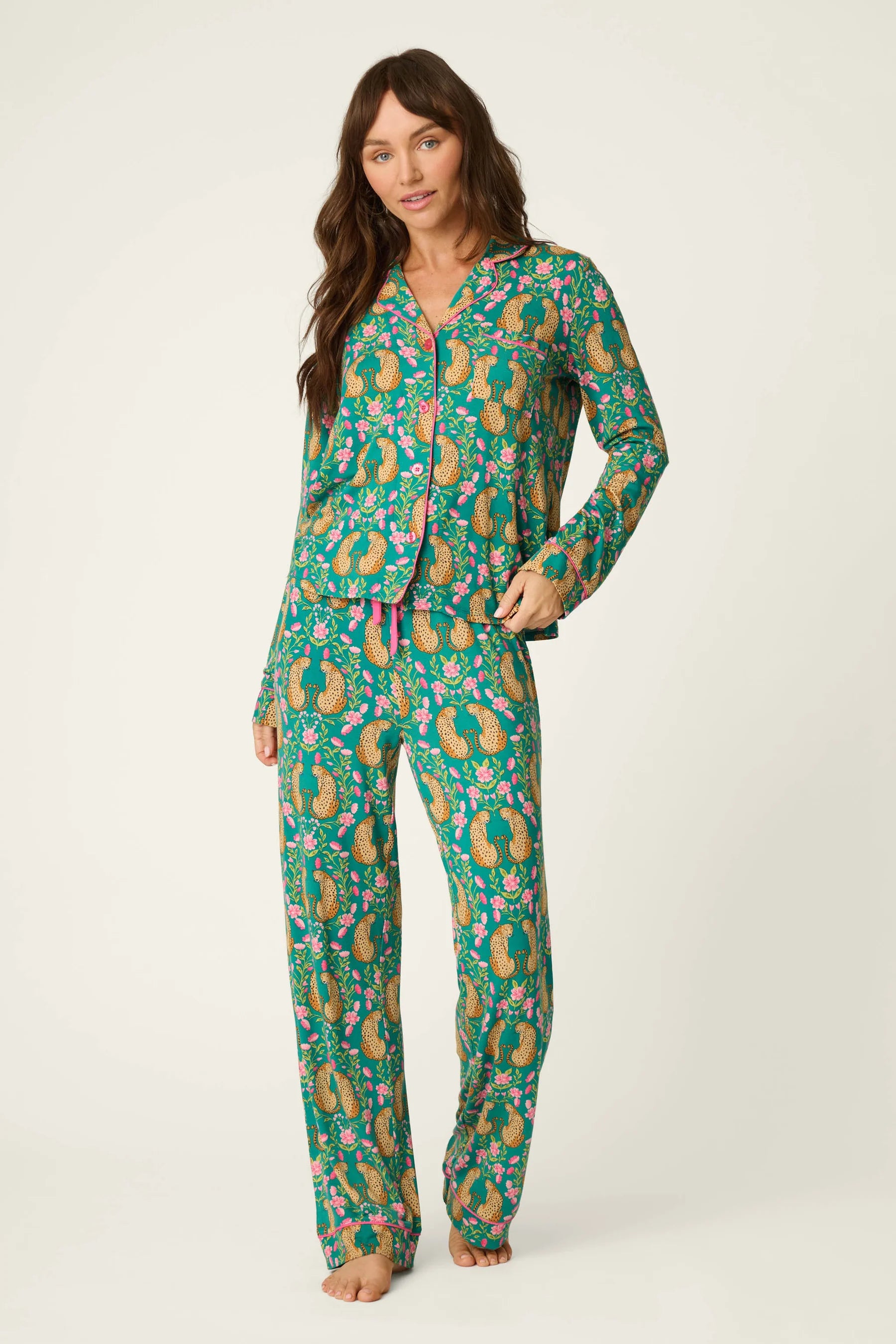 P.J. Salvage - Cheetah Bonita Dreams PJ Set in Teal Blue