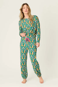 P.J. Salvage - Cheetah Bonita Dreams Pant in Teal Blue
